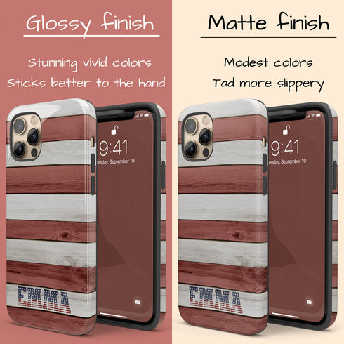 Wooden American Flag Custom Name iPhone Case